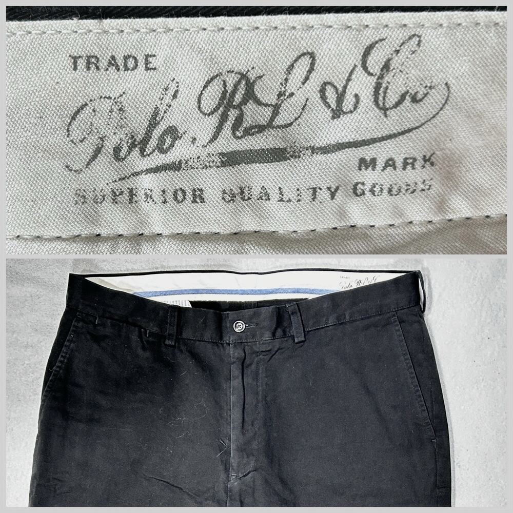 VTG 90s Polo Ralph Lauren/Polo RL Co. Men 36x 32 Black Khaki Flat Front Straight